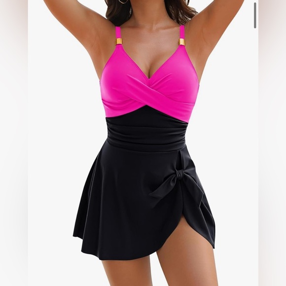 Pink and Black adult One Piece Swimsuit - Picture 1 of 4